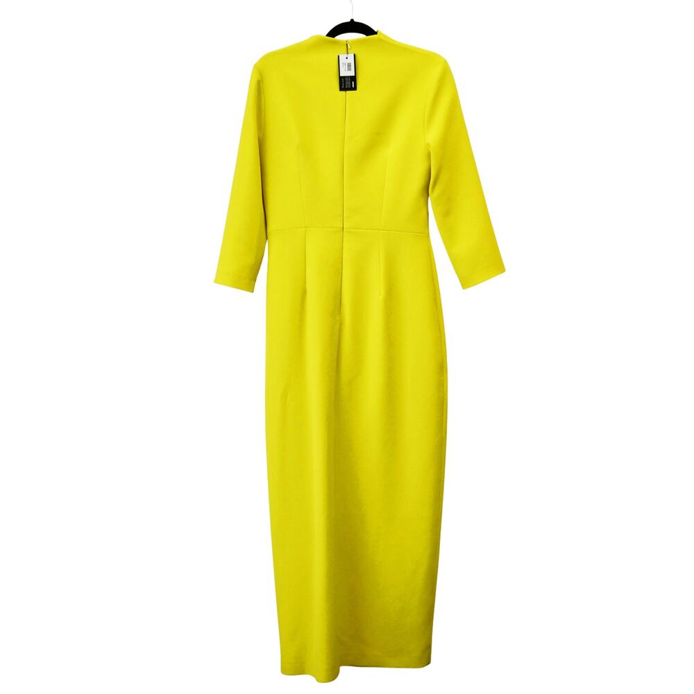 Safiyaa Avery Bright Yellow Draped Crepe Asymmetric Midi Dress Size 10 - Picture 2 of 13